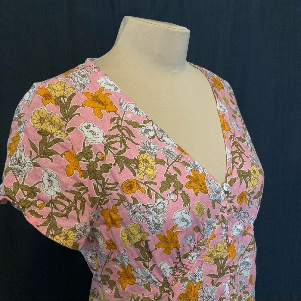 Cynthia Rowley Linen + Rayon Pink & Orange Floral Fit & Flare Mini Dress - Picture 4 of 15